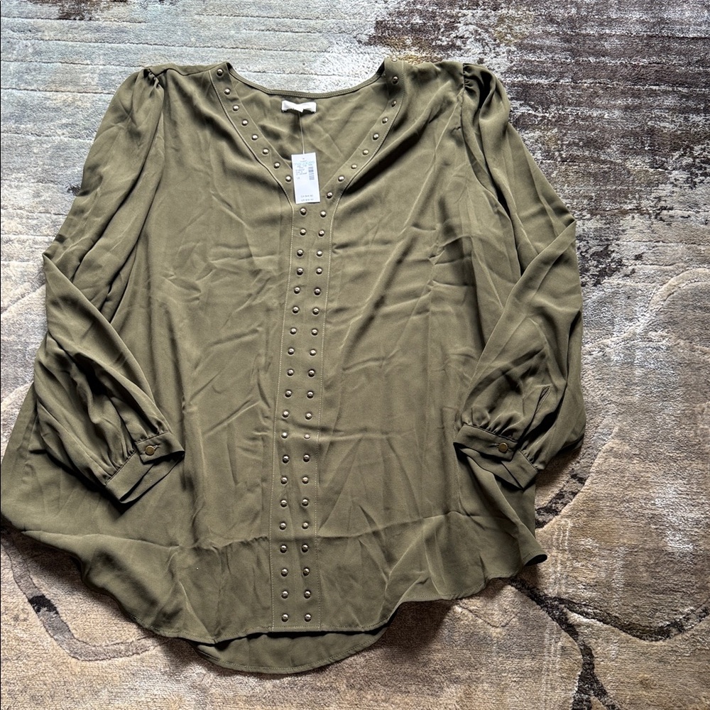 Maurices Olive Blouse with Button Accents